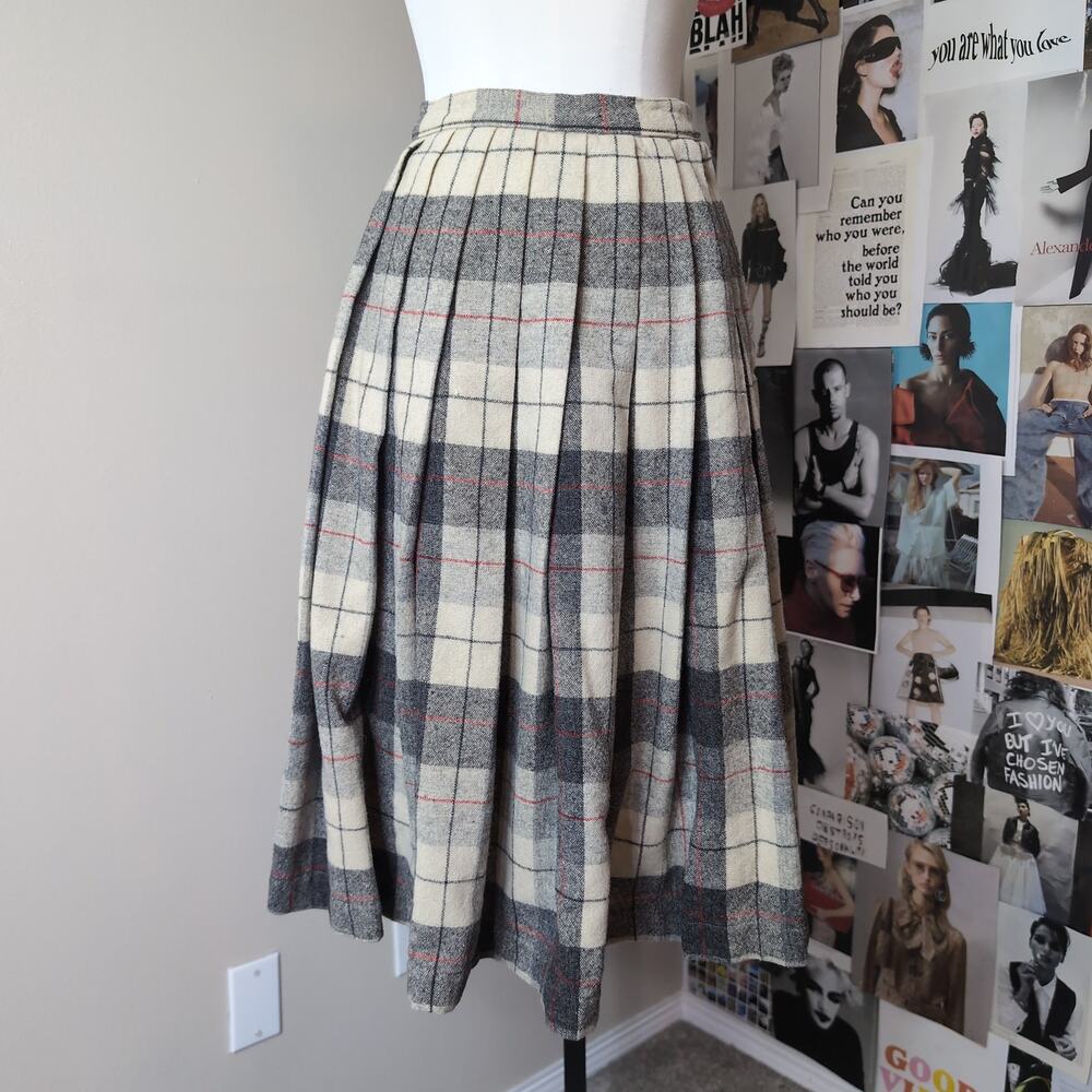 Plaid Pleated Grunge Midi Skirt Reversible
